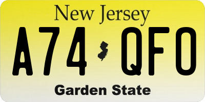 NJ license plate A74QFO