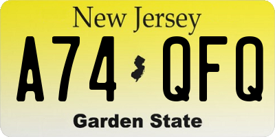 NJ license plate A74QFQ