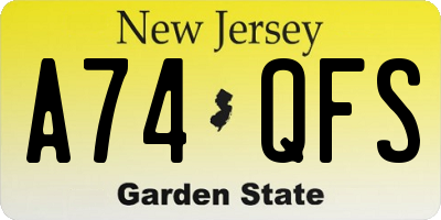 NJ license plate A74QFS