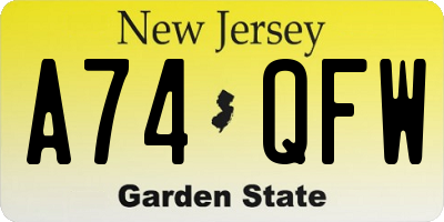 NJ license plate A74QFW