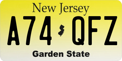 NJ license plate A74QFZ