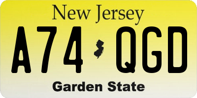 NJ license plate A74QGD