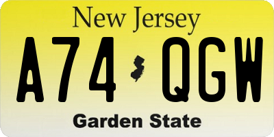NJ license plate A74QGW