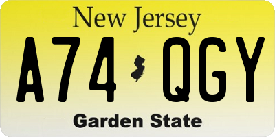 NJ license plate A74QGY