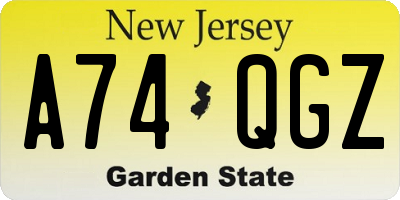 NJ license plate A74QGZ