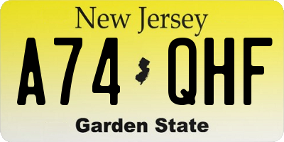 NJ license plate A74QHF