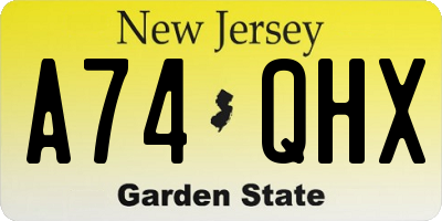 NJ license plate A74QHX