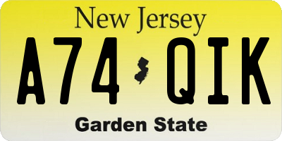 NJ license plate A74QIK