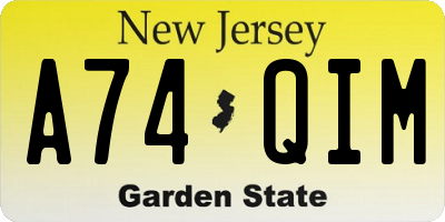 NJ license plate A74QIM