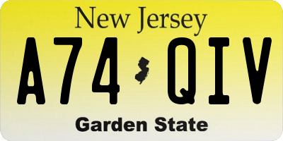 NJ license plate A74QIV