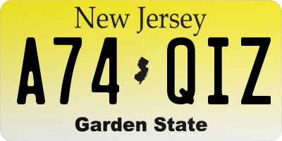 NJ license plate A74QIZ