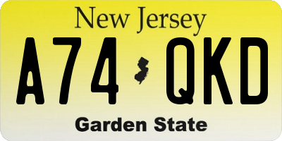 NJ license plate A74QKD