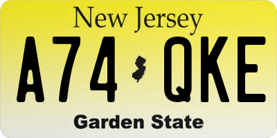 NJ license plate A74QKE