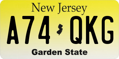 NJ license plate A74QKG