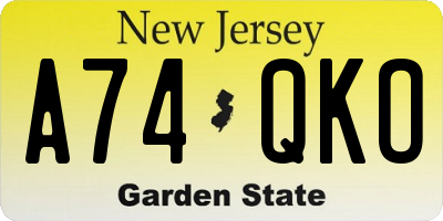 NJ license plate A74QKO