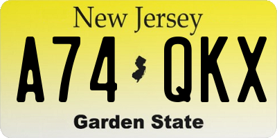 NJ license plate A74QKX