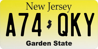 NJ license plate A74QKY