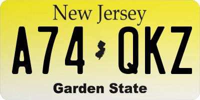 NJ license plate A74QKZ