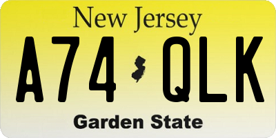 NJ license plate A74QLK