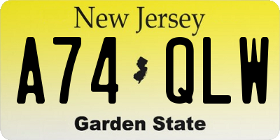 NJ license plate A74QLW