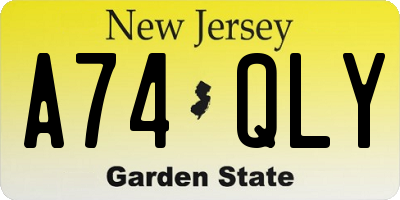 NJ license plate A74QLY