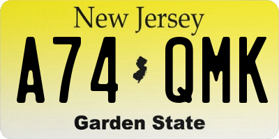 NJ license plate A74QMK