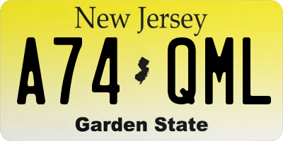 NJ license plate A74QML