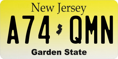 NJ license plate A74QMN
