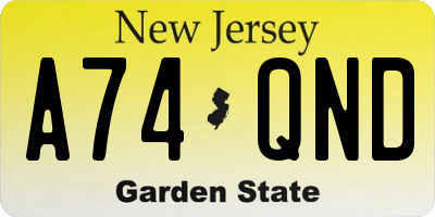 NJ license plate A74QND