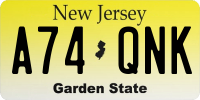 NJ license plate A74QNK