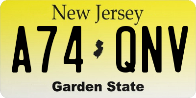 NJ license plate A74QNV