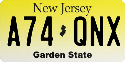 NJ license plate A74QNX