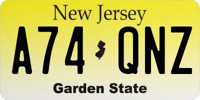 NJ license plate A74QNZ