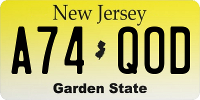 NJ license plate A74QOD