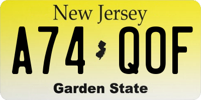 NJ license plate A74QOF