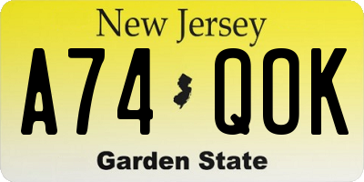 NJ license plate A74QOK