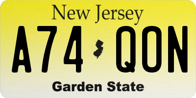 NJ license plate A74QON