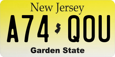 NJ license plate A74QOU