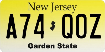 NJ license plate A74QOZ