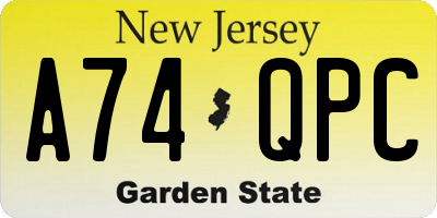 NJ license plate A74QPC