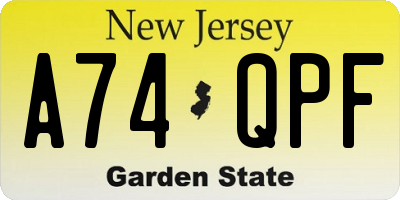 NJ license plate A74QPF