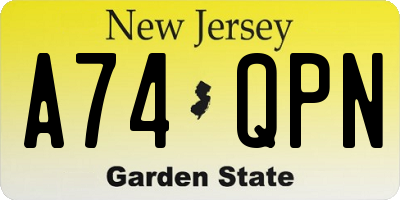NJ license plate A74QPN