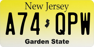 NJ license plate A74QPW