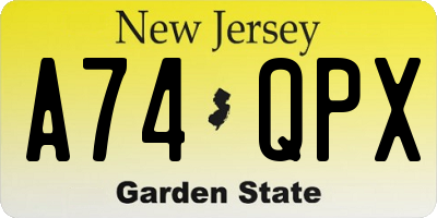 NJ license plate A74QPX