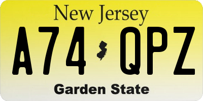NJ license plate A74QPZ