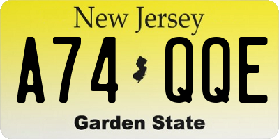NJ license plate A74QQE