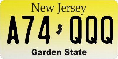 NJ license plate A74QQQ