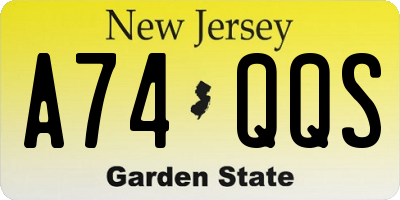 NJ license plate A74QQS