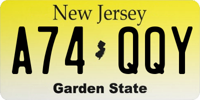 NJ license plate A74QQY