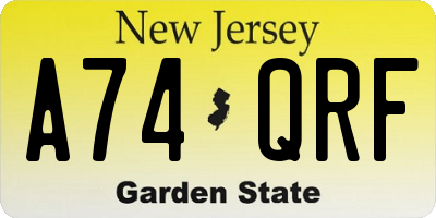 NJ license plate A74QRF